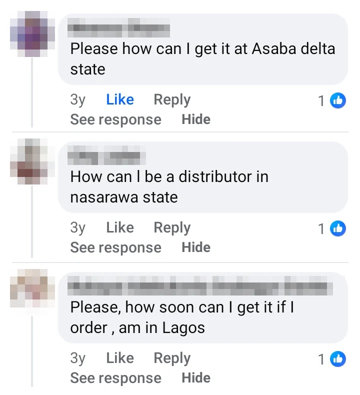 Real comments from Asaba, Nasarawa and Lagos asking where to get Lead Tombrown or how to become a distributor