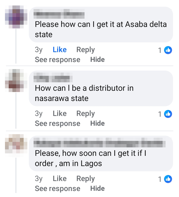 Real comments from Asaba, Nasarawa and Lagos asking where to get Lead Tombrown or how to become a distributor